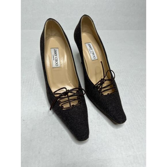 Jimmy Choo London Designer Lace Up Bow Detail square Pointed Toe Kitten Heels - Picture 2 of 10